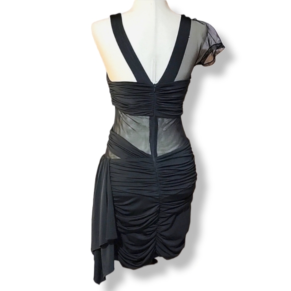 Sexy Black Asymmetrical Bandage-style Mini Dress with Sheer Panels, size 5 - Picture 8 of 15